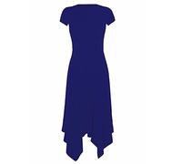 TrendyFashion Women Hanky Hem Cap Sleeve Swing Dress Ladies Flared Long Plain Party Maxi Swing Dress 8-26 (Navy UK 20-22)