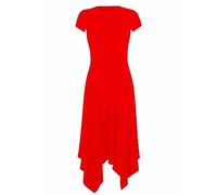 TrendyFashion Women Hanky Hem Cap Sleeve Swing Dress Ladies Flared Long Plain Party Maxi Swing Dress 8-26 (Red UK 20-22)