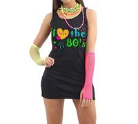 TrendyFashion Womens I Love The 80s Tunic Dress Ladies Hen Festival Fancy Dress Party 1980s Outfit Dress (Black Small)