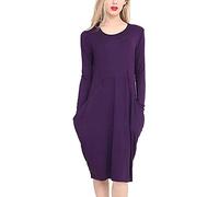 TrendyFashion Womens Lagen Look Italian Drape Dress Ladies Long Sleeve 2 Side Pockets Baggy Midi Dress (Purple UK 12-14)