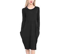 TrendyFashion Womens Lagen Look Italian Drape Dress Ladies Long Sleeve 2 Side Pockets Baggy Midi Dress (Black UK 12-14)