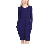 TrendyFashion Womens Lagen Look Italian Drape Dress Ladies Long Sleeve 2 Side Pockets Baggy Midi Dress (Navy UK 12-14)