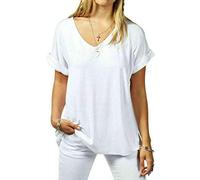 TrendyFashion Women's New Plus Size Womens Short Turn Up Sleeve Baggy Plain Top Ladies V-Neck T-Shirt UK 8-26