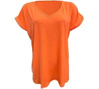 TrendyFashion Women's New Plus Size Womens Short Turn Up Sleeve Baggy Plain Top Ladies V-Neck T-Shirt UK 8-26