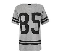 TrendyFashion Womens Round Neck 85 Printed Baggy T Shirt Short Sleeves Sports Casual Wear Top (Light Grey UK 12-14)