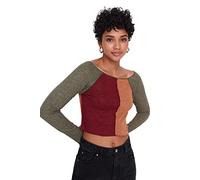 Trendyol Damen Slim fit Basic Boat Neck Knit Blouse Khaki
