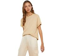 Trendyol FeMan Basics Boyfriend Basic Crew Neck Knit T-Shirt Beige