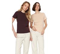 Trendyol FeMan Basics Regular fit Basic Crew Neck Knit T-Shirt Brown-Beige