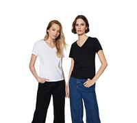 Trendyol FeMan Basics Regular fit Basic V Neck Knit T-Shirt,Black White,S