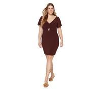 Trendyol FeMan Midi Bodycon Slim fit Knit Plus Size Dress,Brown,3XL