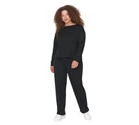 Trendyol FeMan Plain Knit Blouse-Pants Plus Size Pajamas Set Schwarz