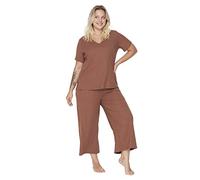 Trendyol FeMan Plain Knit T-shirt-Trousers Plus Size Pajamas Set Brown
