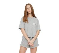 Trendyol FeMan Plain Ruffle detailed Middle Knit T-shirt-Short Pajama Set Grey