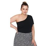 Trendyol FeMan Plus Size Fitted Basic Asymmetrical Collar Knit Plus Size Blouse Black