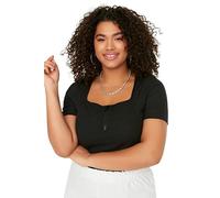Trendyol FeMan Plus Size Fitted Basic Square Collar Knit Plus Size Blouse Black