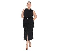 Trendyol FeMan Plus Size Midi Bodycon Fitted Knit Plus Size Dress Black