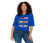 Trendyol FeMan Plus Size Regular fit Basic Crew Neck Knit Plus Size T-Shirt Blue