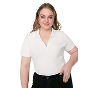 Trendyol FeMan Plus Size Regular fit Basic Polo Neck Knit Plus Size Blouse White