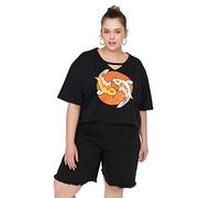 Trendyol FeMan Plus Size Regular fit Basic V Neck Knit Plus Size T-Shirt Black