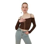 Trendyol FeMan Regular fit Basic Carmen Collar Knit Blouse Brown