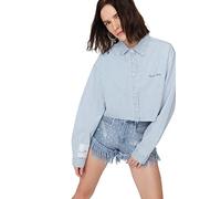 Trendyol FeMan Relaxed fit Basic Shirt Collar Denim Shirt,Blue,46
