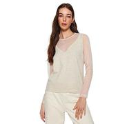 Trendyol FeMan Slim fit Basic Crew Neck Knitwear Sweater,Beige,S