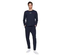 Trendyol Men's Man Motto Knitted T-Shirt-Trousers Pajama Set, Navy Blue, L
