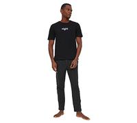 Trendyol Man Motto Thin Knitted T-shirt-Trousers Pajama Set Black