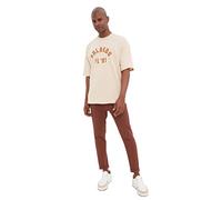Trendyol Man Oversize Basic Crew Neck Knit T-Shirt Beige