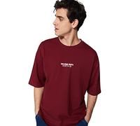 Trendyol Man Oversize Basic Crew Neck Woven T-Shirt,Burgundy,L