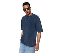 Trendyol Man Oversize Basic Crew Neck Woven T-Shirt,Indigo,XL