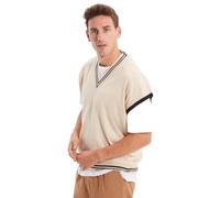 Trendyol Man Oversize Basic V Neck Knitwear Sweater Ecru