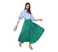 Trendyol Modest Women's Floral Pattern Pleated Woven Skirt with Elastic Waist Tctss23ee00018, Green-Multicoloured, 8