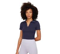 Trendyol Woman Fitted Basic Polo Neck Knit Blouse,Navy Blue,S