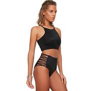 Trendyol Women's Woman Normal Trotter High Waist Bikini Bottom Swimwear, Black, 10