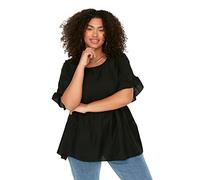 Trendyol Woman Plus Size Oversize Basic Crew Neck Woven Plus Size Blouse Black