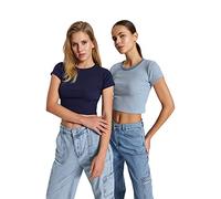 Trendyol Woman Slim fit Basic Crew Neck Knit Blouse,Navy-Blue,XL