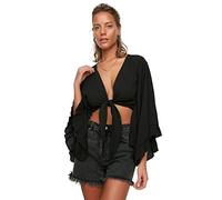 Trendyol Women Basic Fitted Bodycon V Neck Woven Blouse Schwarz