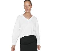 Trendyol Women Basics Oversize Basic V Neck Knit Sweatshirt Ecru