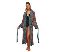 Trendyol Women Beachwear Relaxed Basic V Neck Woven Kimonos & Kaftans,Very colorful,S