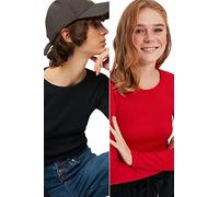 Trendyol Women Fitted Basic Crew Neck Knit Blouse Navy Blue-red