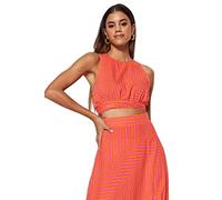 Trendyol Women Fitted Basic Crew Neck Woven Blouse,Orange,36
