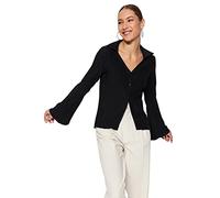 Trendyol Women Fitted Basic Shirt Collar Knit Shirt,Black,M