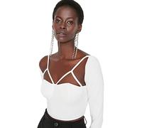Trendyol Women Glam Fitted Basic Sweetheart Knit Blouse Ecru