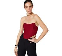 Trendyol Women Glam Regular fit Off-shoulder Strapless Woven Bustier,Burgundy,34