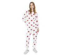 Trendyol Women heart Knitted T-shirt-Trousers Pajama Set White