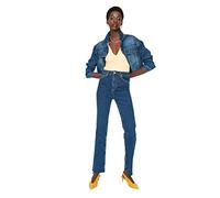 Trendyol Women High Waist Straight Leg Flare Jeans Dark Blue