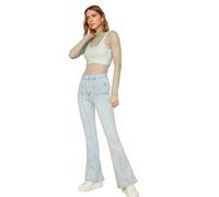 Trendyol Women High Waist Wide Leg Flare Jeans Light Blue