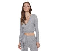 Trendyol Women Loungewear Regular fit Basic V Neck Woven Blouse Grey