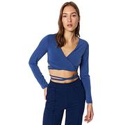 Trendyol Women Loungewear Slim fit Basic V Neck Knitted Blouse Blau